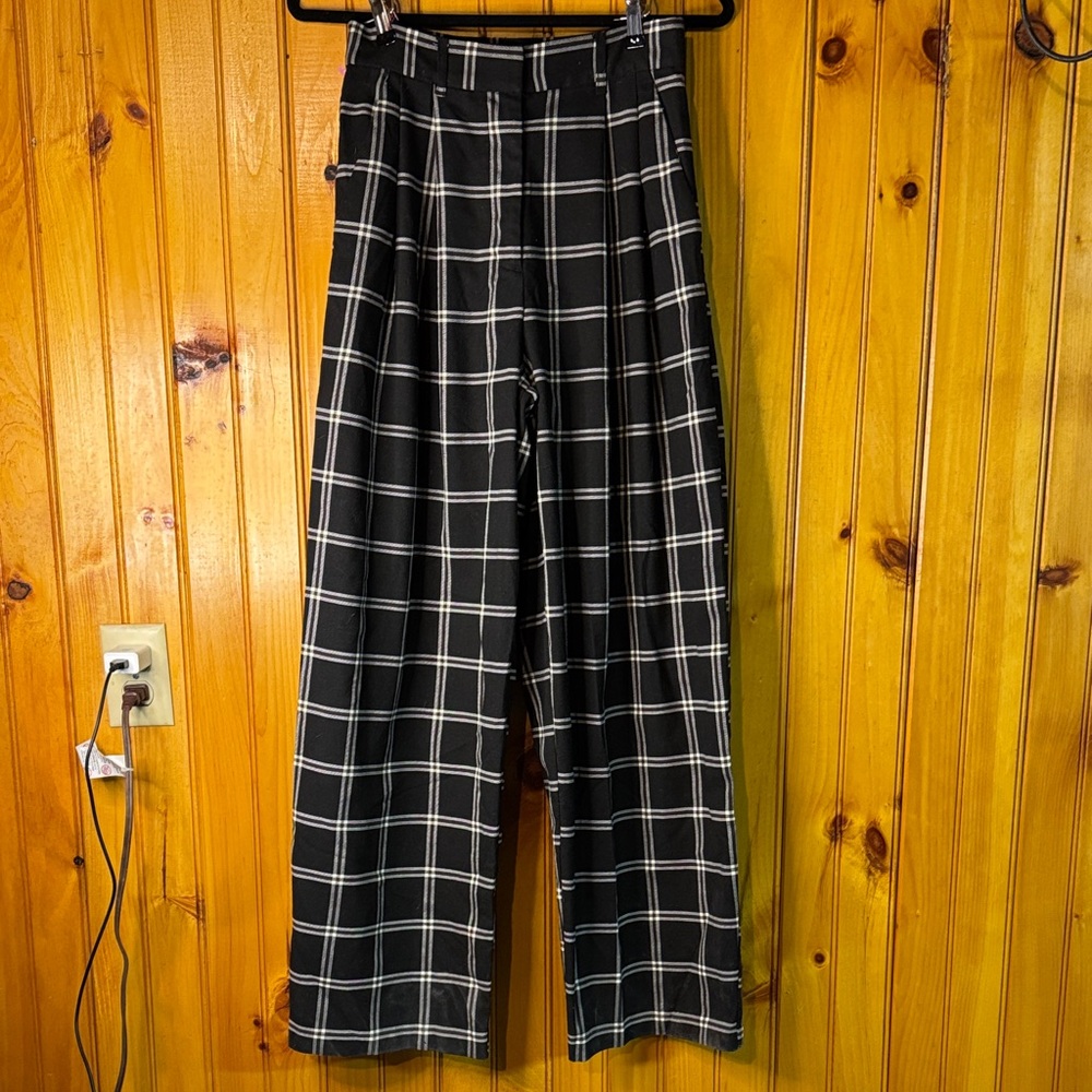 Garage Black and White Plaid Wide Leg Pants